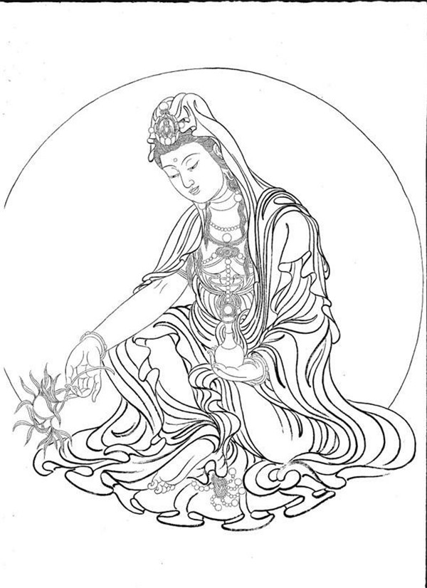 中國風(fēng)繪畫技巧白描觀音圖