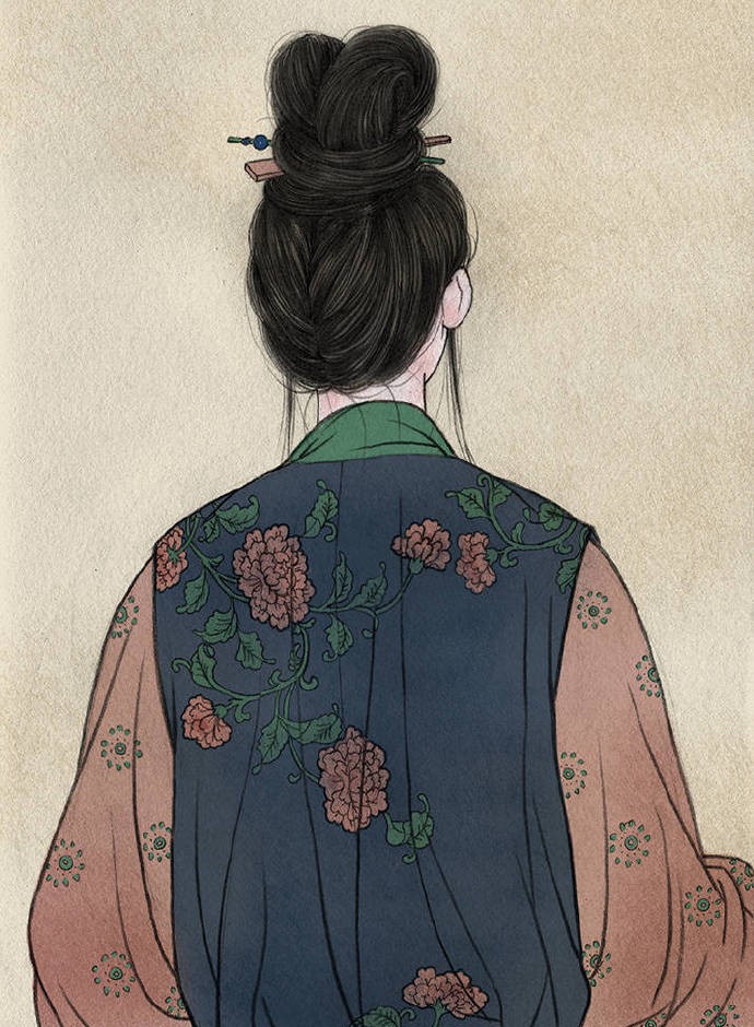一組古風人物背影插畫，古風水彩玲瓏背影