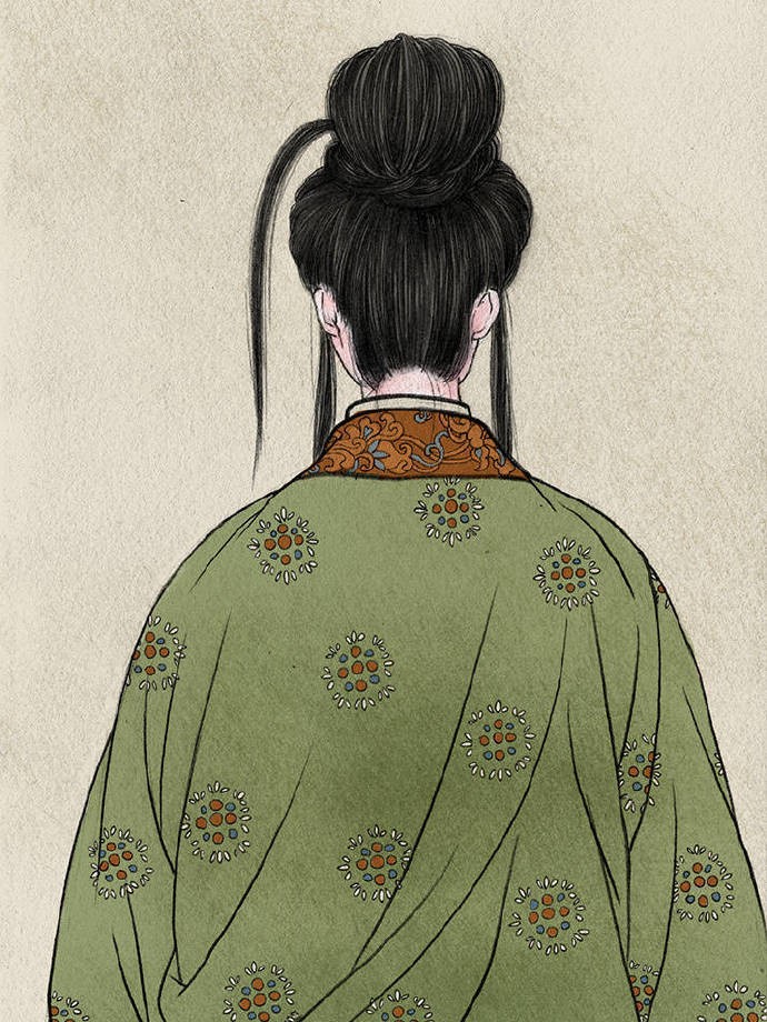 一組古風人物背影插畫，古風水彩玲瓏背影