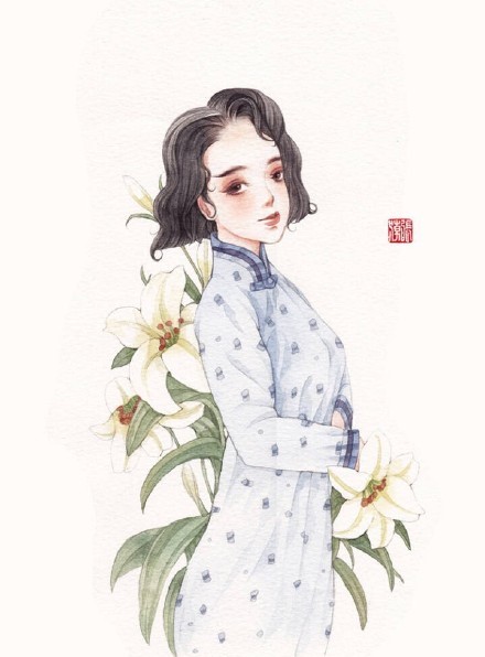 清新水彩旗袍女子插畫，唯美的古風(fēng)插畫圖集