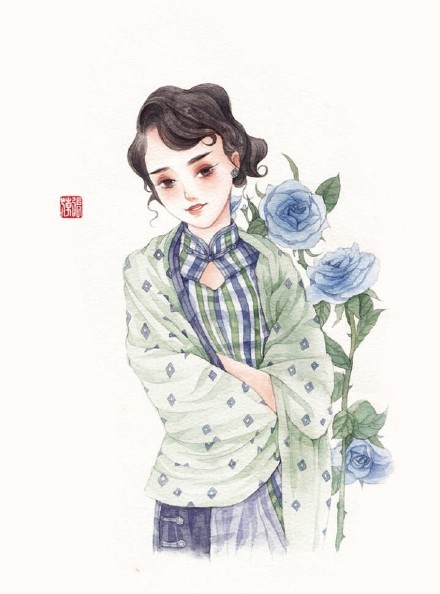 清新水彩旗袍女子插畫，唯美的古風(fēng)插畫圖集