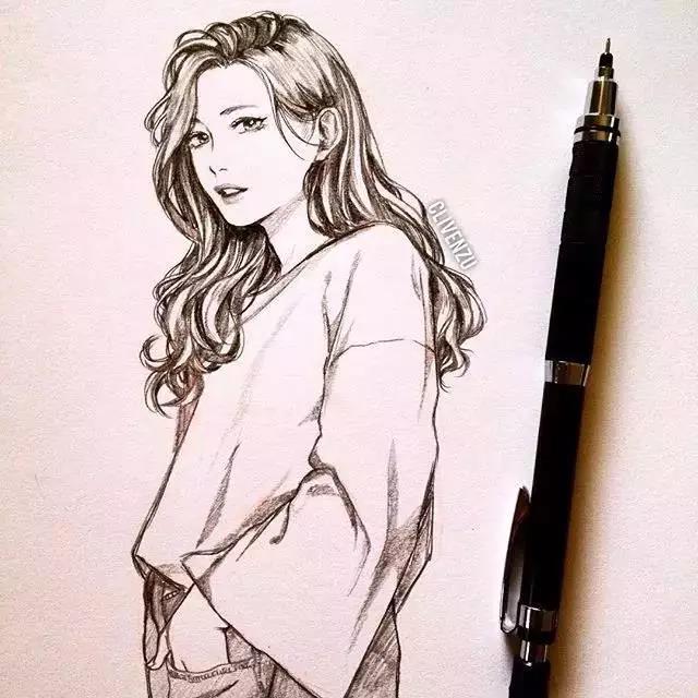 手繪鉛筆人物插畫，超級美吧！