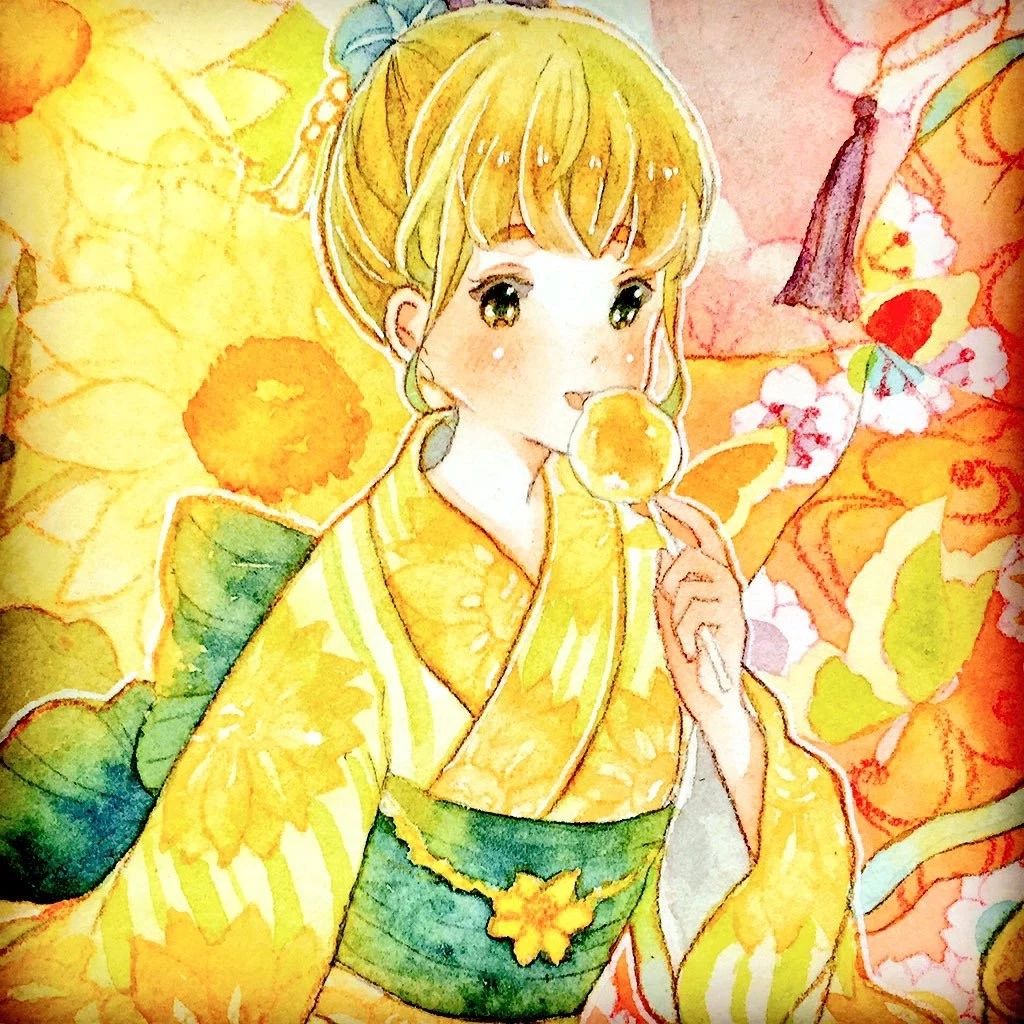 一組少女風(fēng)的日系水彩插畫：清新唯美萌妹紙