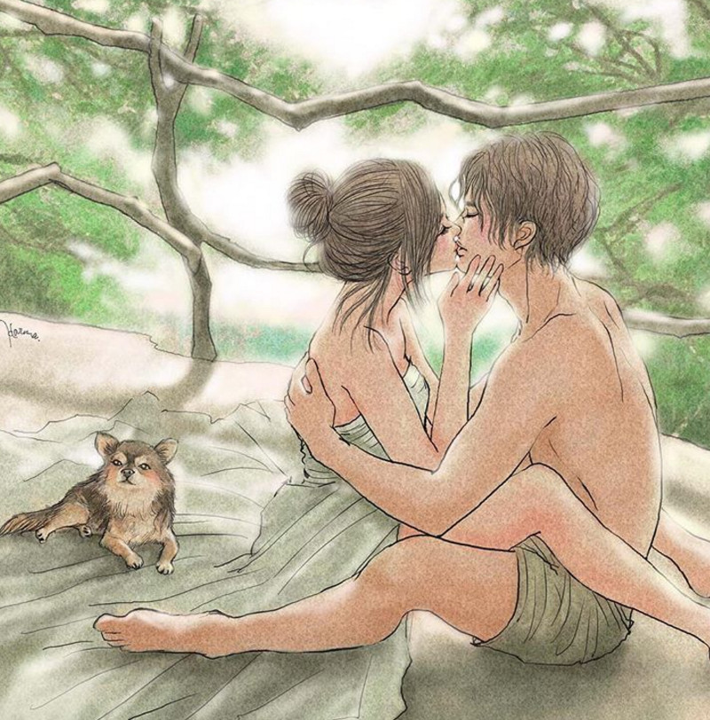 一組情侶情趣插畫，充滿誘惑的手繪插畫