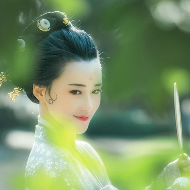 優(yōu)雅賞春帶團扇女生頭像，唯美古風真人頭像