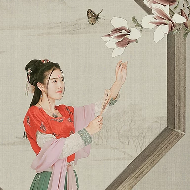 古典牡丹帶傘團(tuán)扇女生頭像，唯美古風(fēng)真人頭像