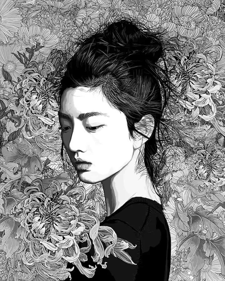 美人與花插畫(huà)：用線條淋漓盡致展現(xiàn)女性魅力！