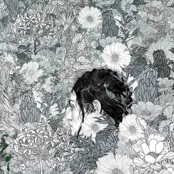 美人與花插畫：用線條淋漓盡致展現女性魅力！