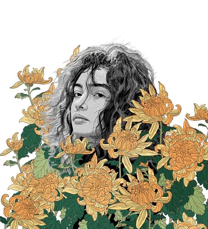 美人與花插畫：用線條淋漓盡致展現女性魅力！
