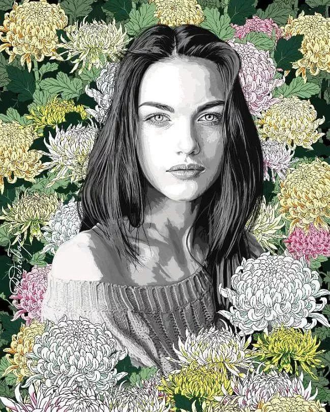 美人與花插畫：用線條淋漓盡致展現女性魅力！