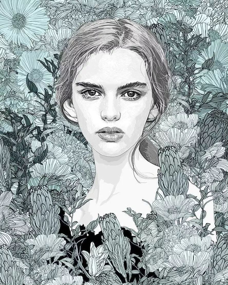 美人與花插畫：用線條淋漓盡致展現(xiàn)女性魅力！