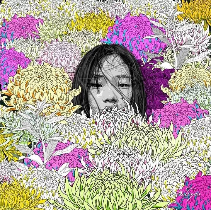 美人與花插畫：用線條淋漓盡致展現(xiàn)女性魅力！