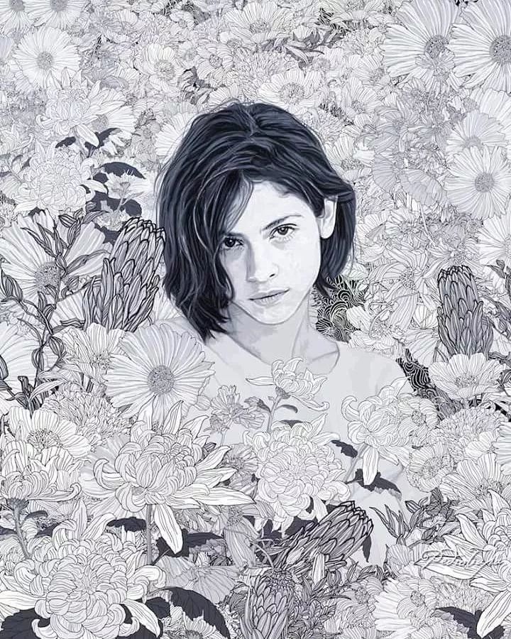 美人與花插畫(huà)：用線條淋漓盡致展現(xiàn)女性魅力！