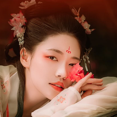 花間佳人帶傘女生頭像，唯美古風(fēng)真人頭像