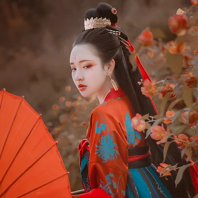 嬌艷紅傘女生頭像，唯美古風真人頭像