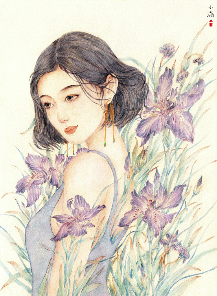 24節(jié)氣水彩手繪插畫(huà)，清新淡雅唯美女子插畫(huà)