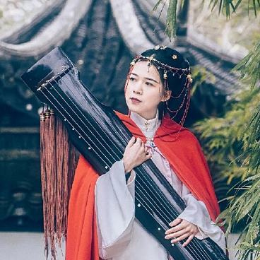木蘭花開帶琴女生頭像，唯美古風真人頭像