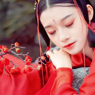 紅梅紅衣女生頭像，唯美古風(fēng)真人頭像