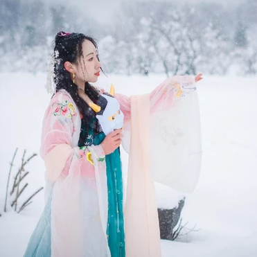 雪地帶披風(fēng)女生頭像，唯美古風(fēng)真人頭像