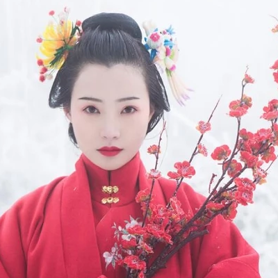 梅花雪紅衣女生頭像，唯美古風(fēng)真人頭像