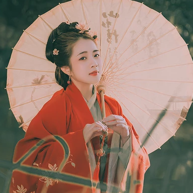 文藝紅衣帶傘女生頭像，唯美古風(fēng)真人頭像