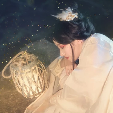 流螢白衣提燈少女頭像，唯美古風(fēng)真人頭像