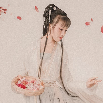 粉色落花拿書女生頭像，唯美古風(fēng)真人頭像