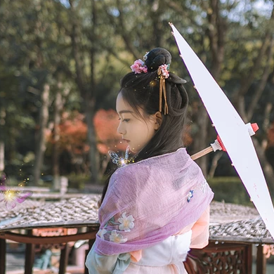 高貴紫衣紅紗帶傘女生頭像，唯美古風(fēng)真人頭像