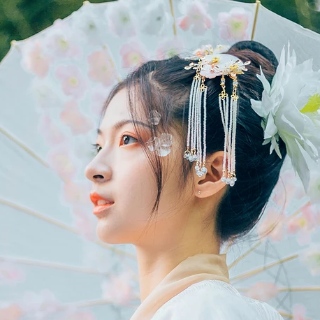 花神淚帶團(tuán)扇女生頭像，唯美古風(fēng)真人頭像