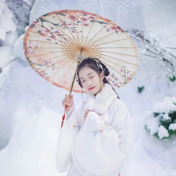 雪中團(tuán)花帶傘女子頭像，唯美古真人頭像