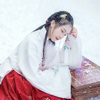 雪中團(tuán)花帶傘女子頭像，唯美古真人頭像