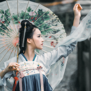 兩組齊胸襦裙?jié)h服女子頭像，唯美古風(fēng)真人頭像
