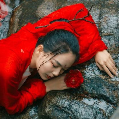 紅衣女子霸氣頭像，唯美古風真人女子頭像